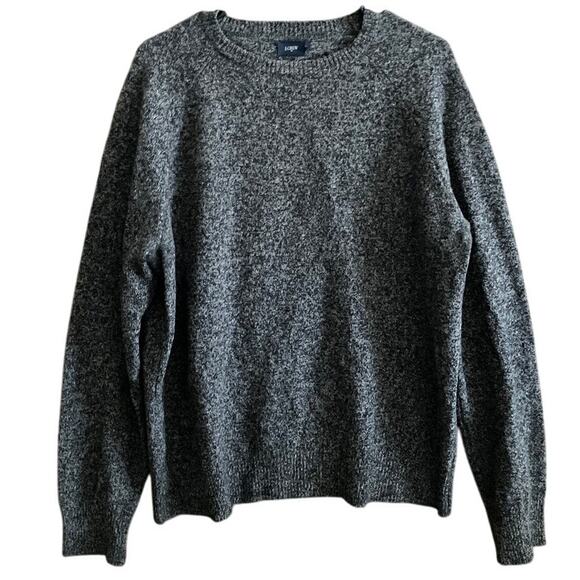 J Crew Mens Sweater Gray Black Crew Neck Pullover Long Sleeve 100% Lambs Wool L - Picture 1 of 11